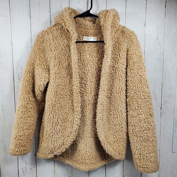 Abercrombie & Fitch Girl's Open Front Fleece Jacket Size 11/12 Tan - Picture 1 of 9
